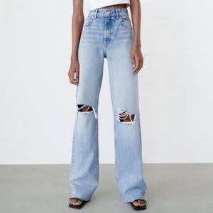 Zara Ripped Wide Leg Jeans Size 27